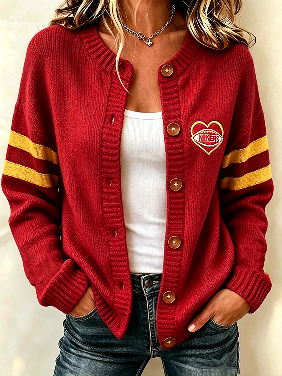 Women'S Football Printed Knitted Cardigan