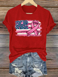 Women's breast cancer US flag T-shirt