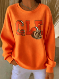 Women's Rugby Print Knit Crew Neck Long Sleeve Top