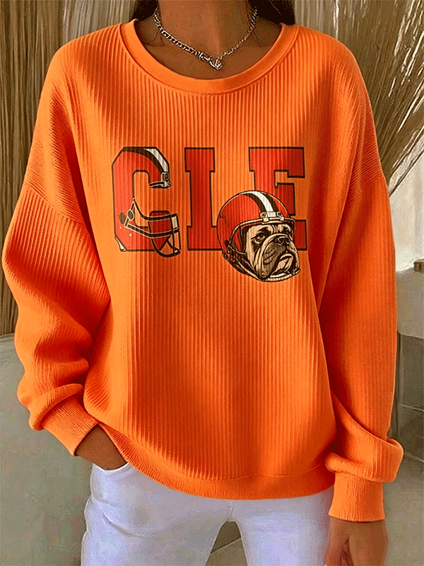 Women's Rugby Print Knit Crew Neck Long Sleeve Top