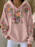 Women'S Casual Pink Floral Hoodie