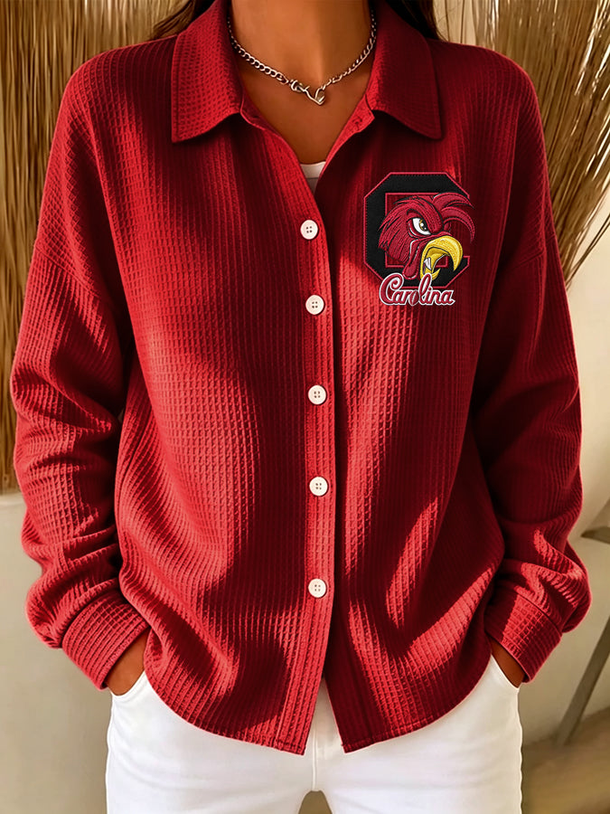 Women's Football Waffle Knit Button Down Shirt