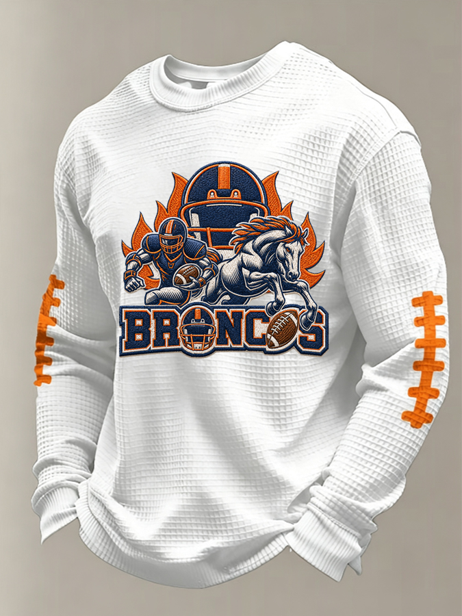 Men'S Football Fan Casual Long Sleeved Waffle Top