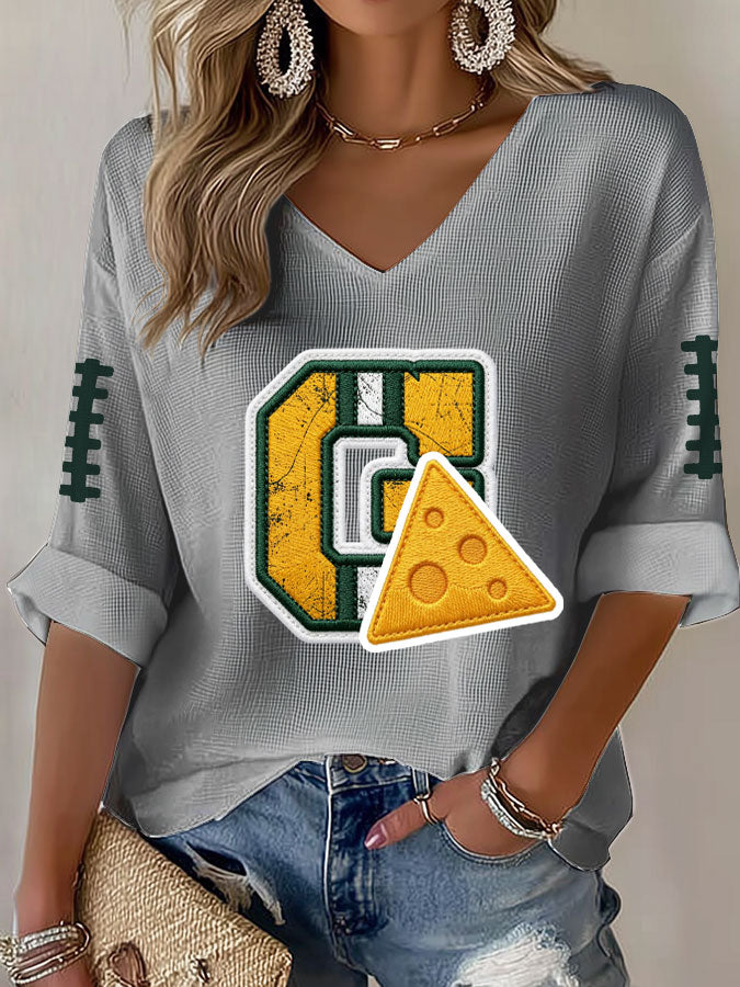 Women'S Football Print Waffle Top