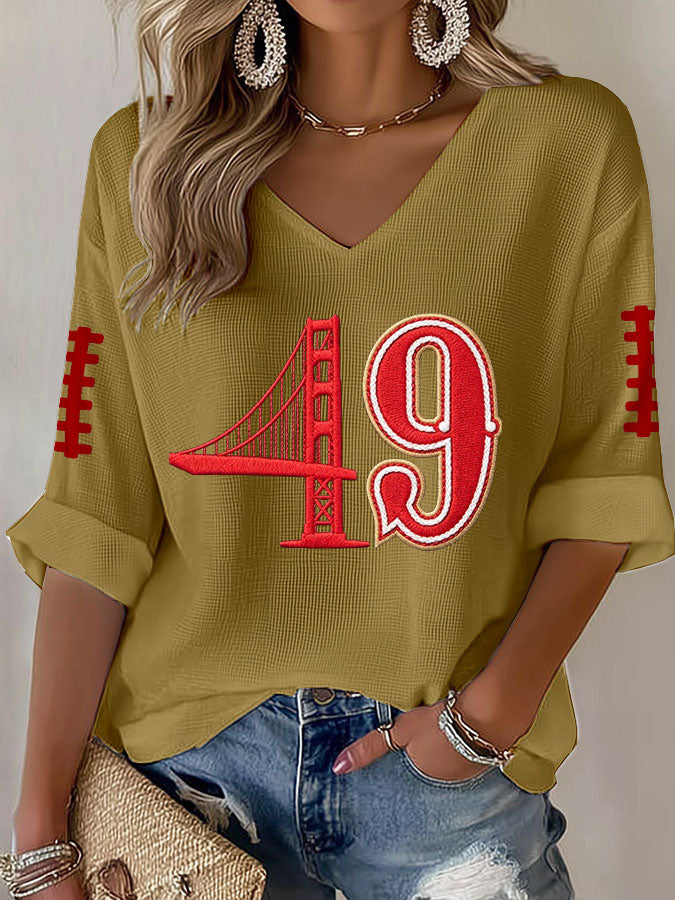 Women'S Football Print Waffle Top