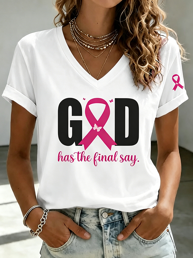 Women'S Breast Cancer Awareness  Printed Casual T-Shirt