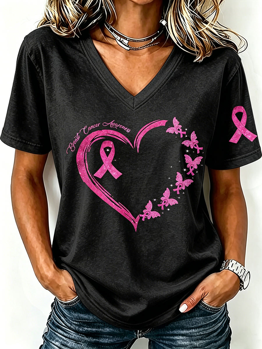 Pink Series Breast Cancer Public Welfare Slogan Printed Women'S Top