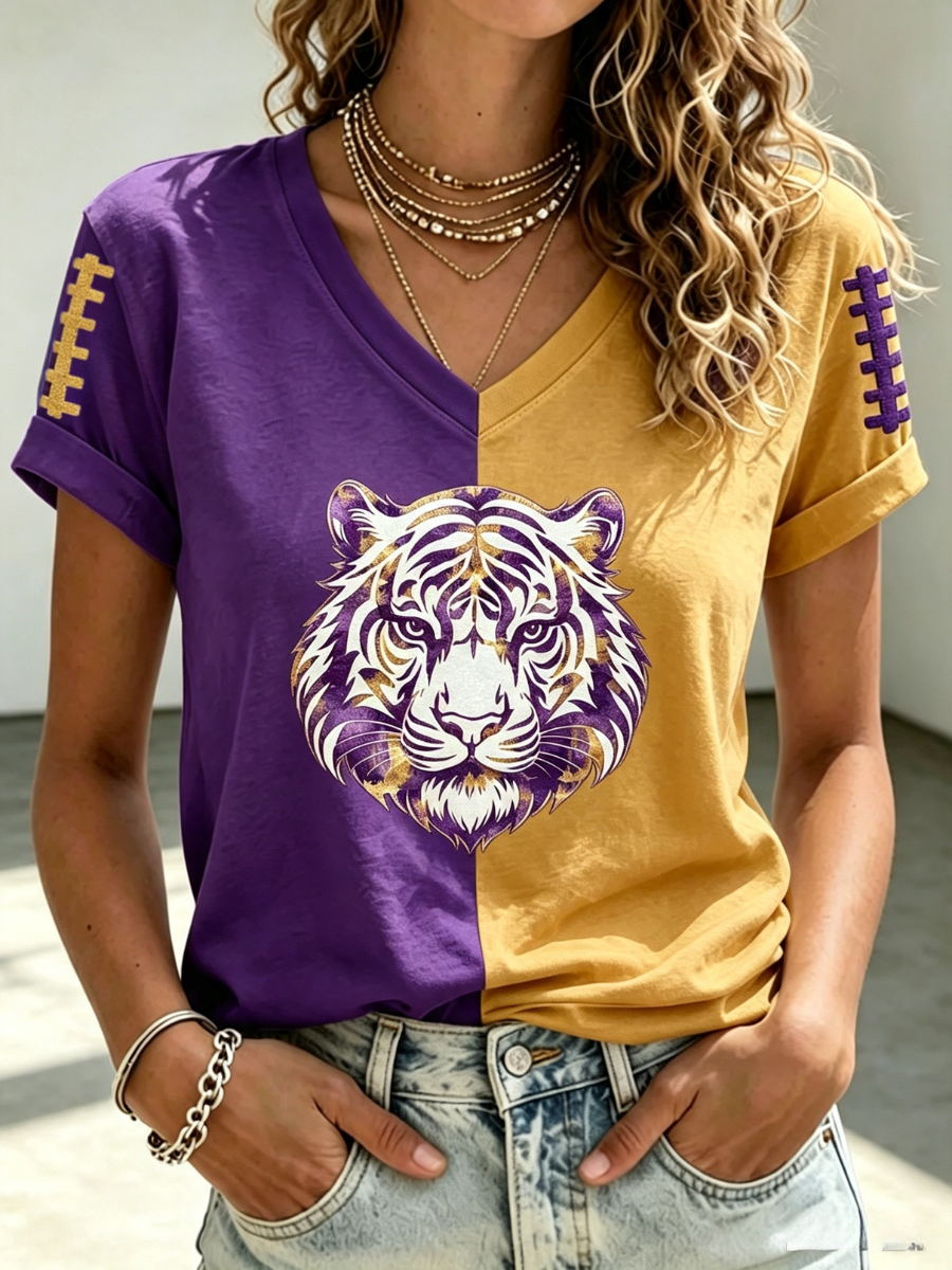 Women's Football Print V-Neck T-Shirt