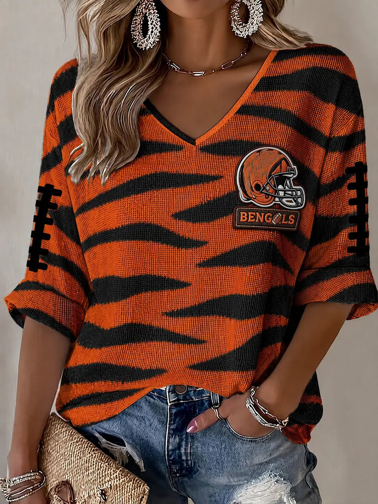 Women'S Football Print Waffle Top