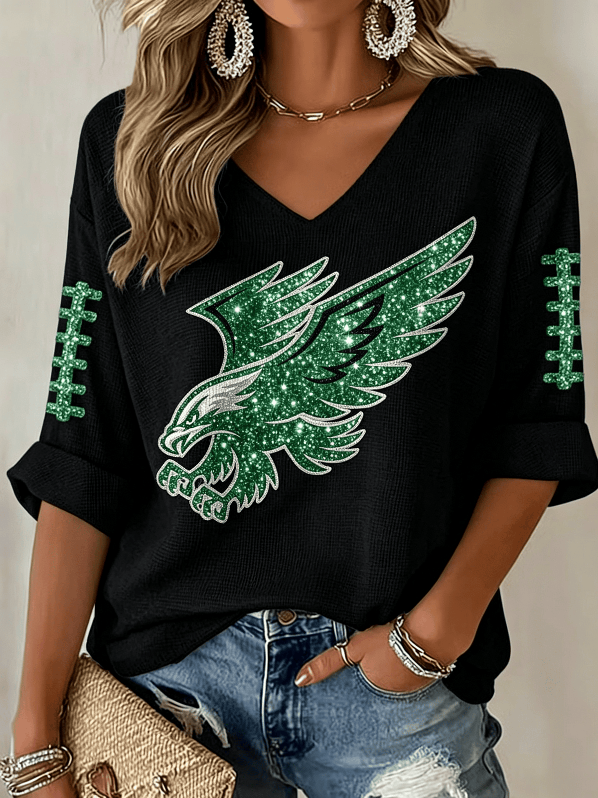 Women'S Football Printed Waffle Top