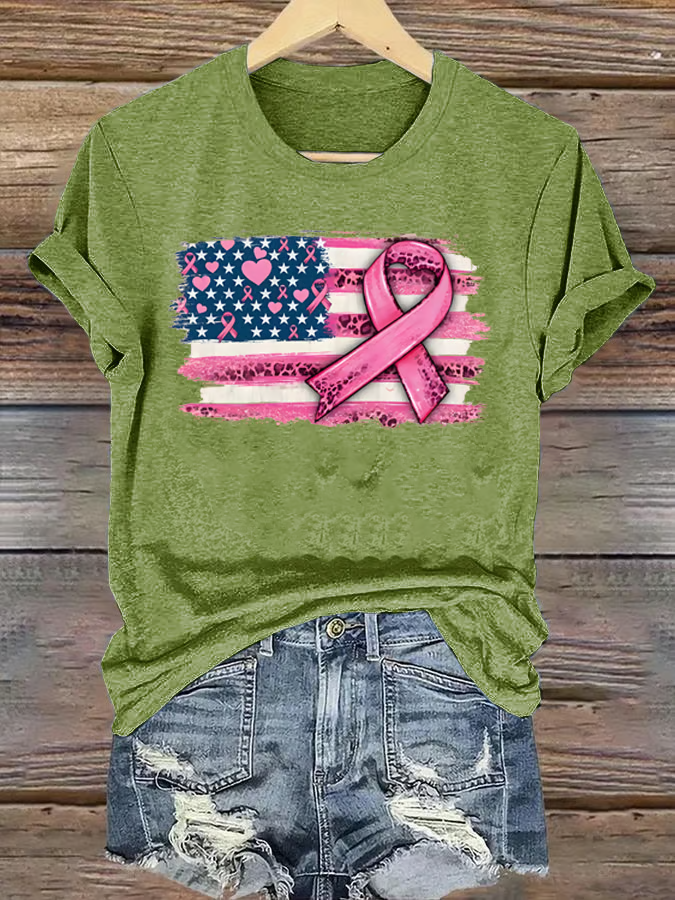 Women's breast cancer US flag T-shirt