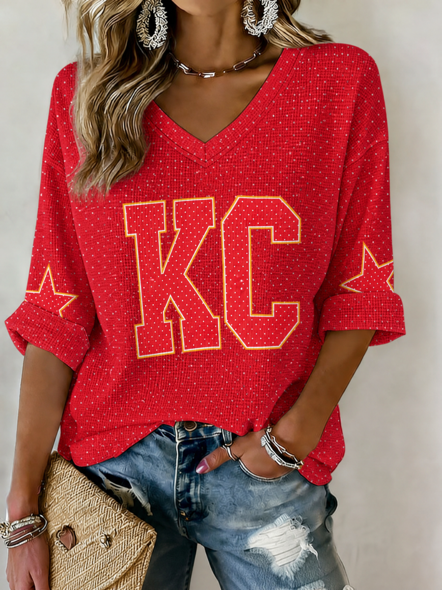 Women's Football Print Waffle Top
