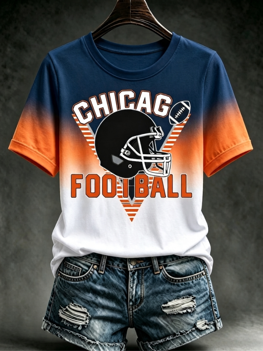 Women's Football Printed Short Sleeved T-Shirt