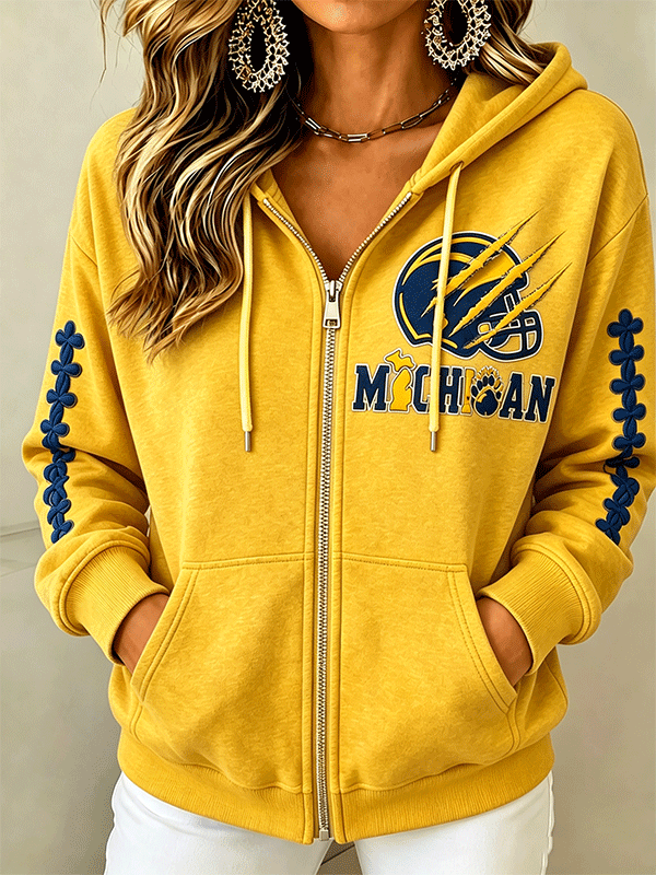 Women's Football Sports Outdoor Printed Zipper Hoodie