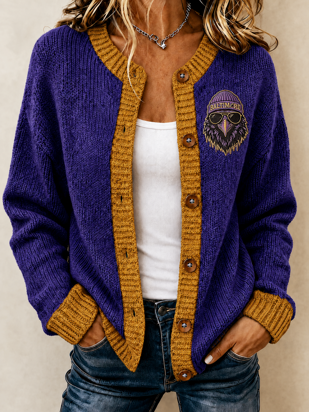 Women's Football Fans Printed Knitted Cardigan Top