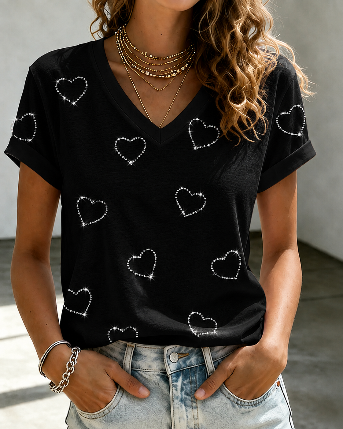Women's Casual Simple Love Printed V-Neck T-Shirt
