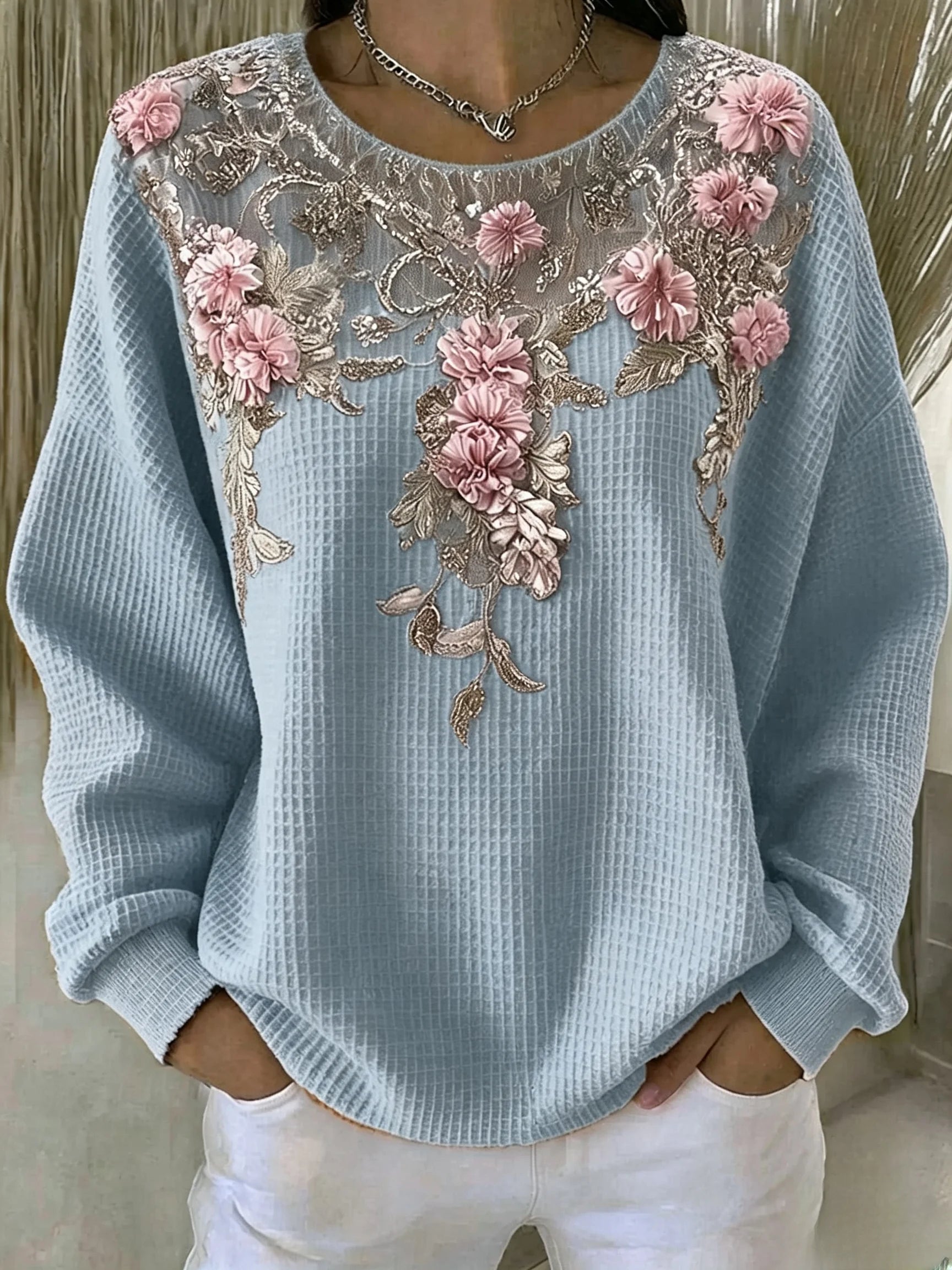 Women's Casual Floral Crew Neck Long Sleeve Sweatshirt