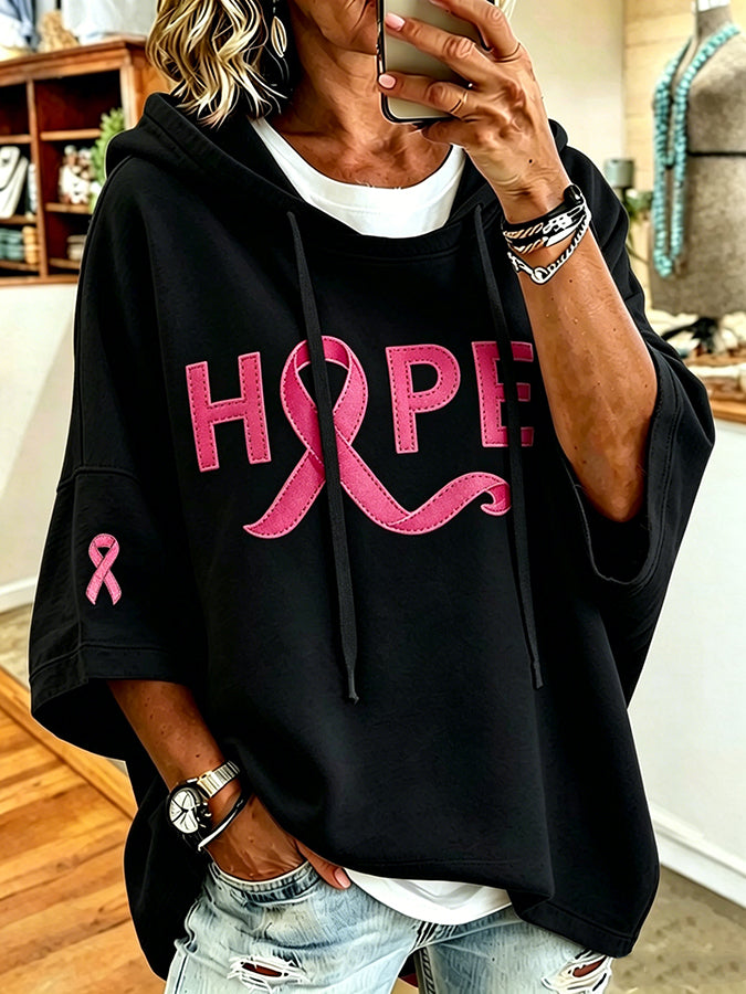 Women'S Vintage Breast Cancer Ribbon Print Hoodie