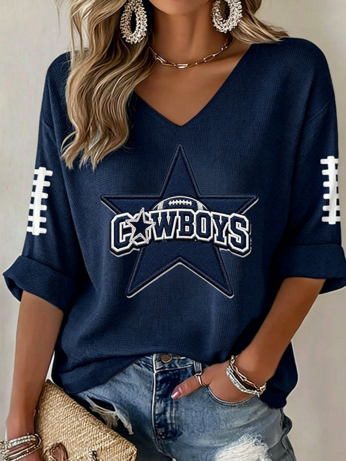 Women'S Football Print Waffle  Top
