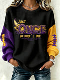Women'S Football Print Waffle Long Sleeved Round Neck Sweatshirt