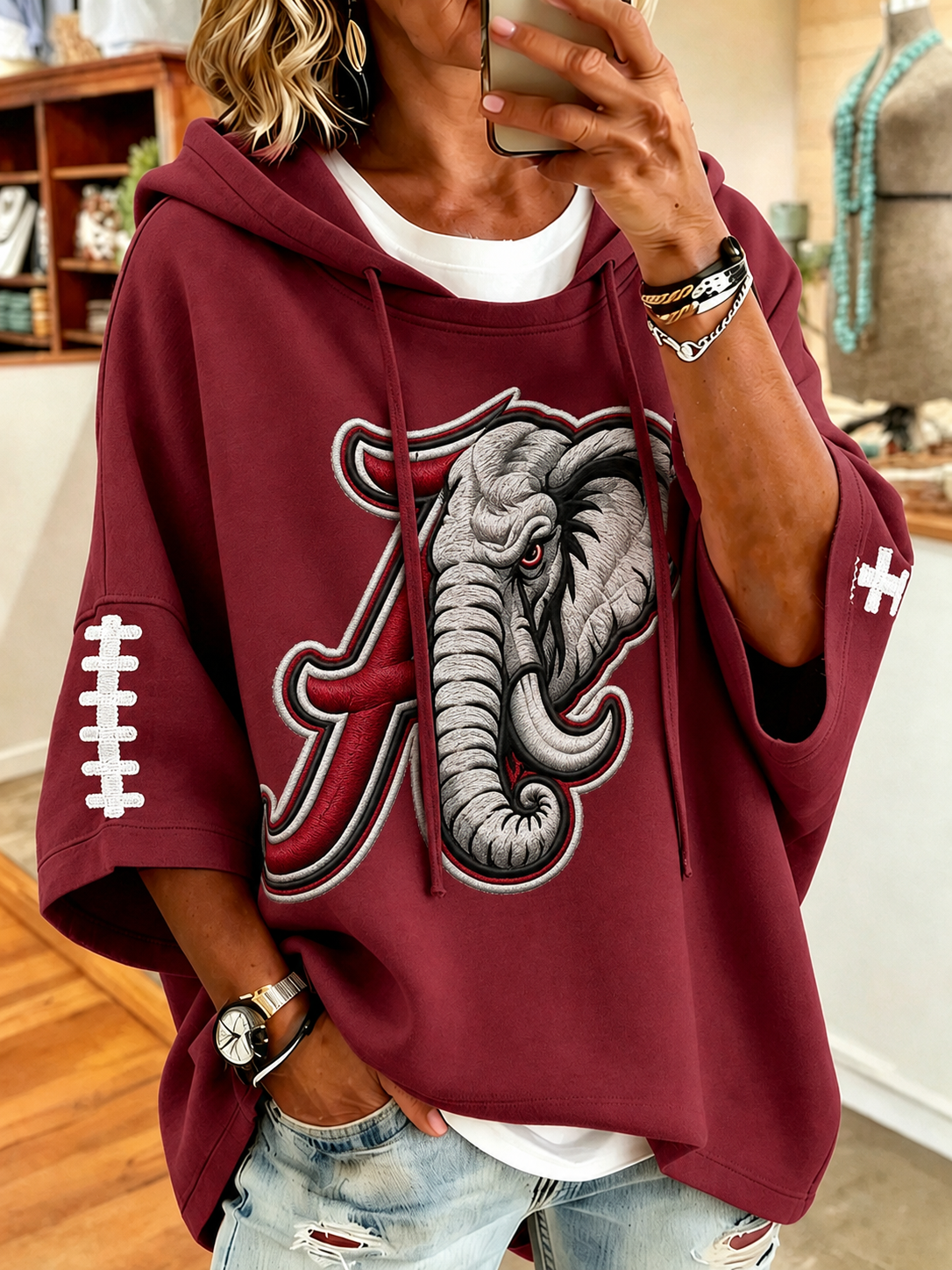 Women'S Retro Rugby Printed Hoodie