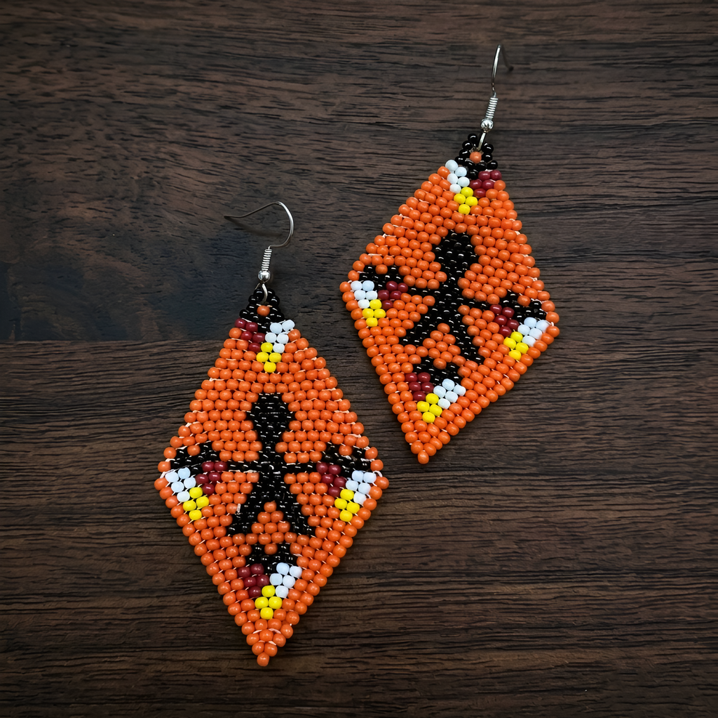 Every Child Matters Handmade Orange Beaded Earrings – Diamond Seed Bead Awareness Jewelry