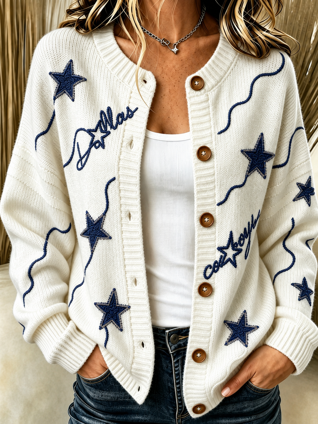 Women'S Casual Football Knitted Cardigan Top