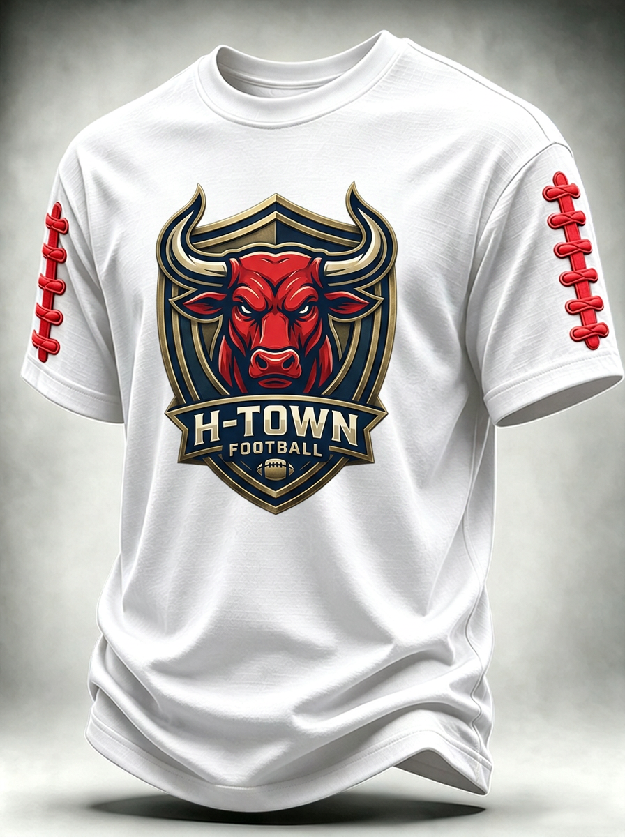 Men's Houston Football Fan Bull Shield Printed T-shirt