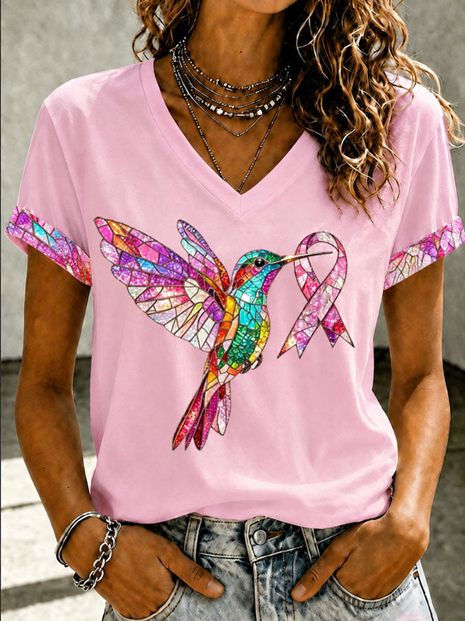 Women's Hummingbird Pink Ribbon T-shirt
