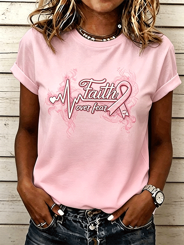 Faith Over Fear Pink Ribbon Gradient Short Sleeve T-shirt