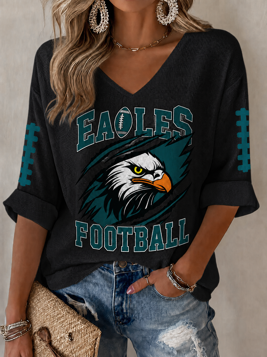Women'S Football  Print Waffle  Top