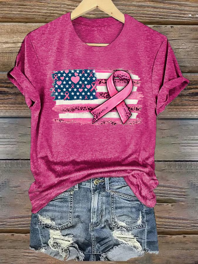 Women's breast cancer US flag T-shirt
