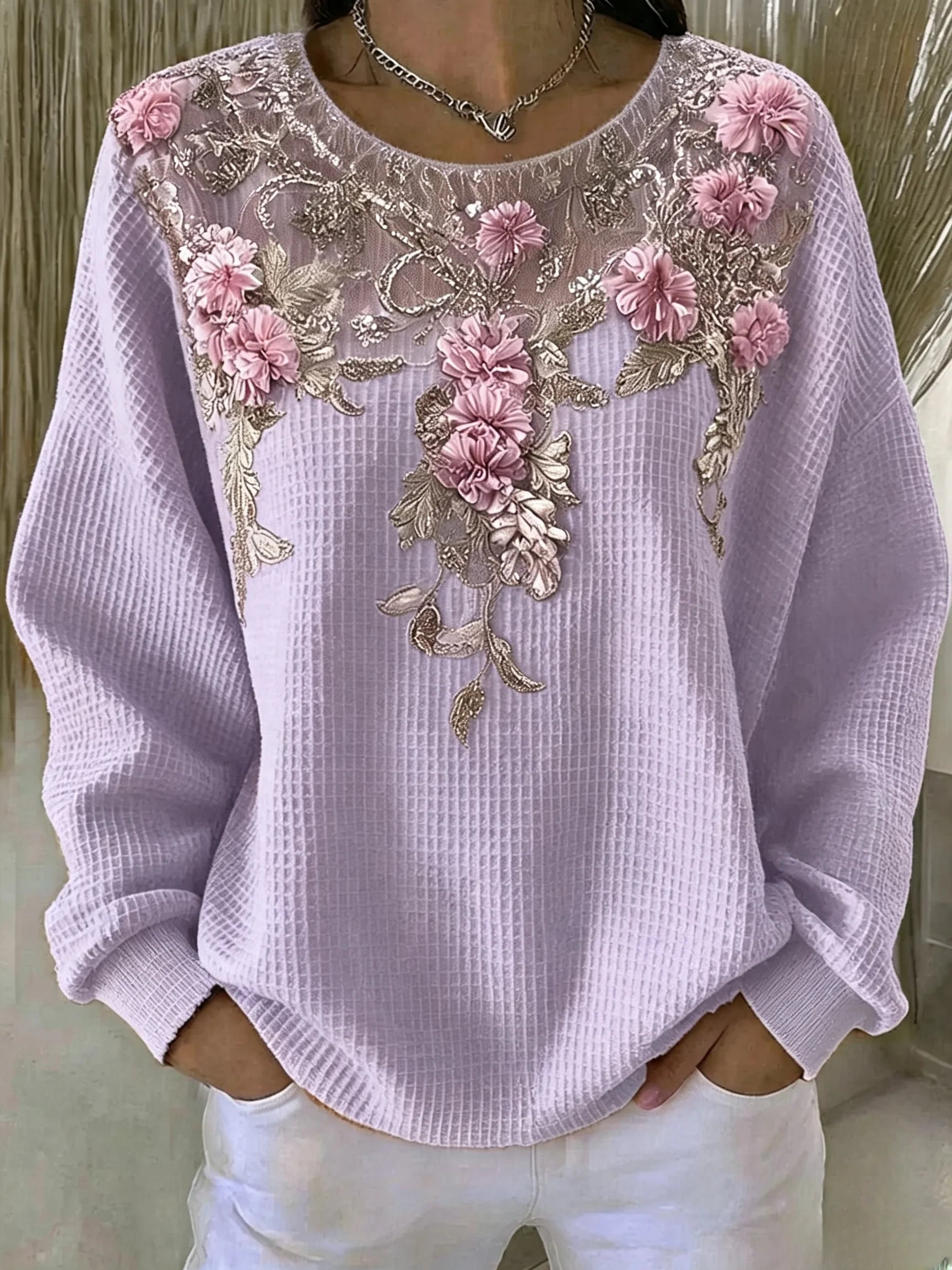 Women's Casual Floral Crew Neck Long Sleeve Sweatshirt