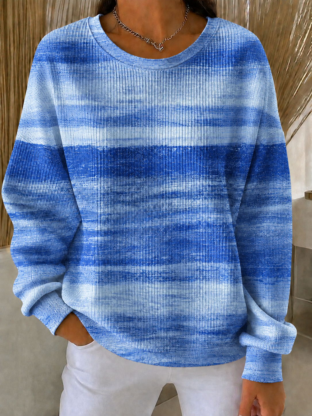 Women'S Breast Cancer Promotional Print Casual Waffle Sweatshirt