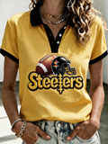 Women'S Football Fan Printed Print Casual Polo Shirt