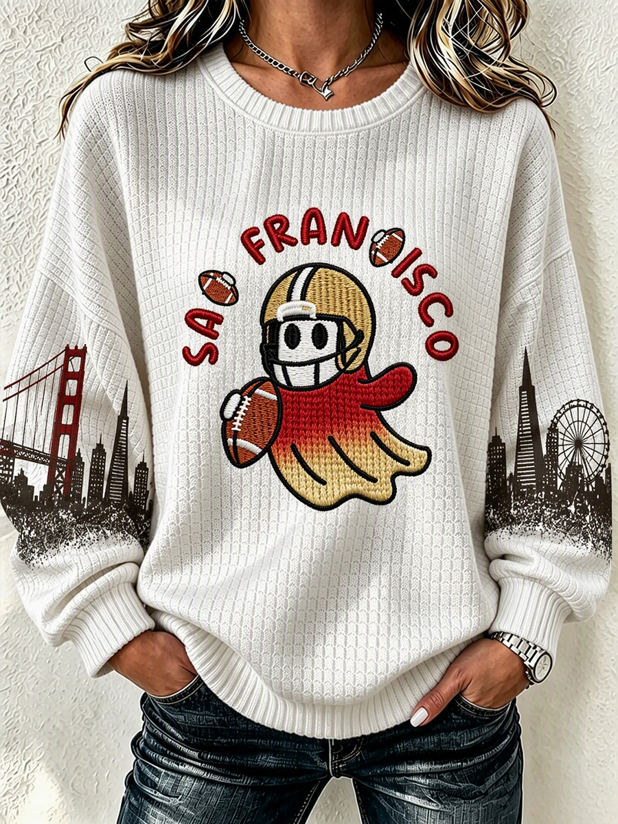Women'S Football Print Long Sleeved Round Neck Sweatshirt