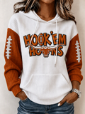 Women's Football Print Waffle Hooded Sweatshirt