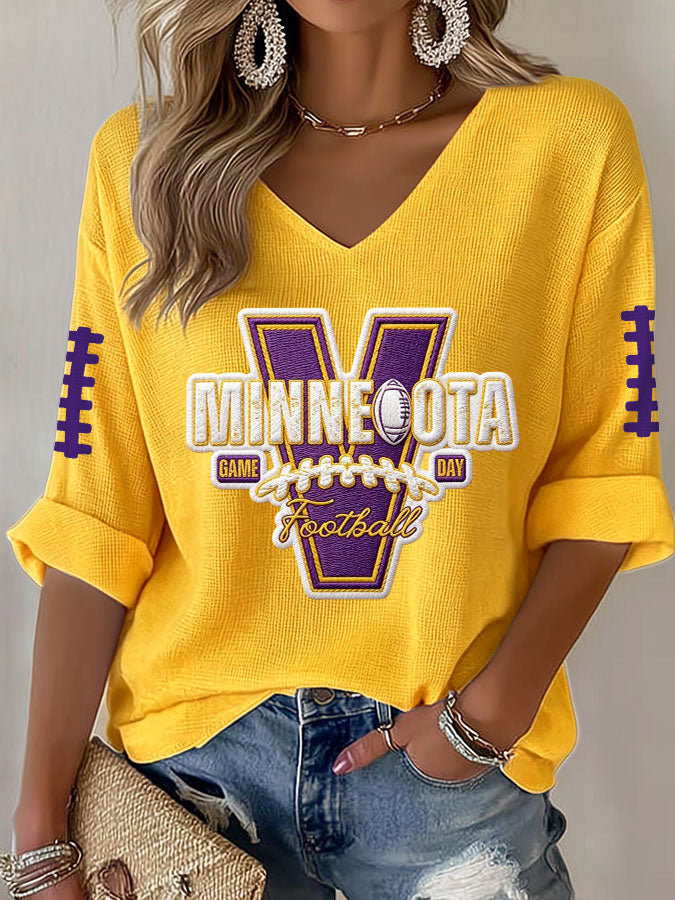 Women'S Football Print Waffle  Top