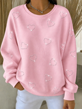 Women's Casual Heart-Shaped Bulibuli Hot Stamping Round Neck Hoodie