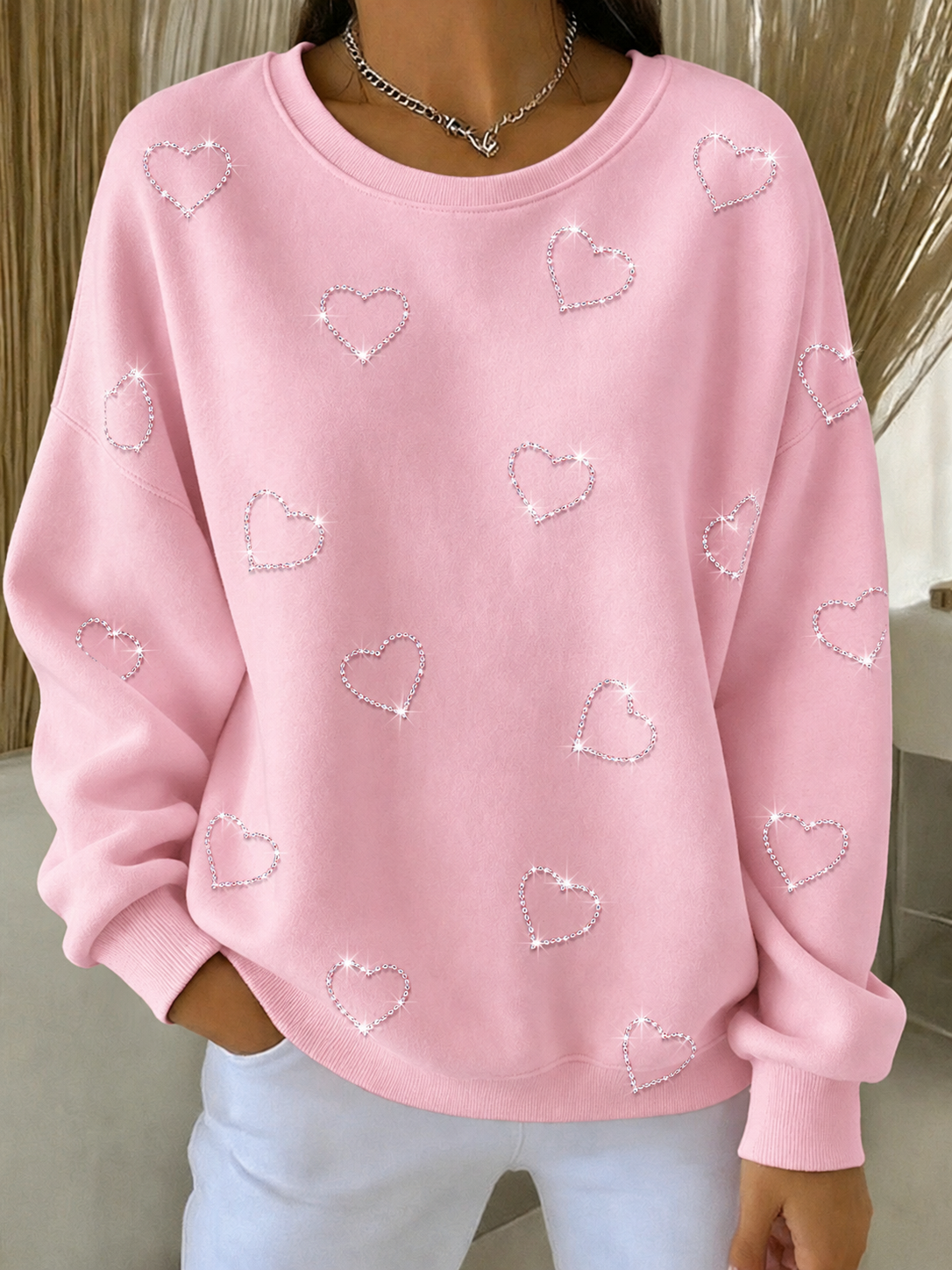 Women's Casual Heart-Shaped Bulibuli Hot Stamping Round Neck Hoodie