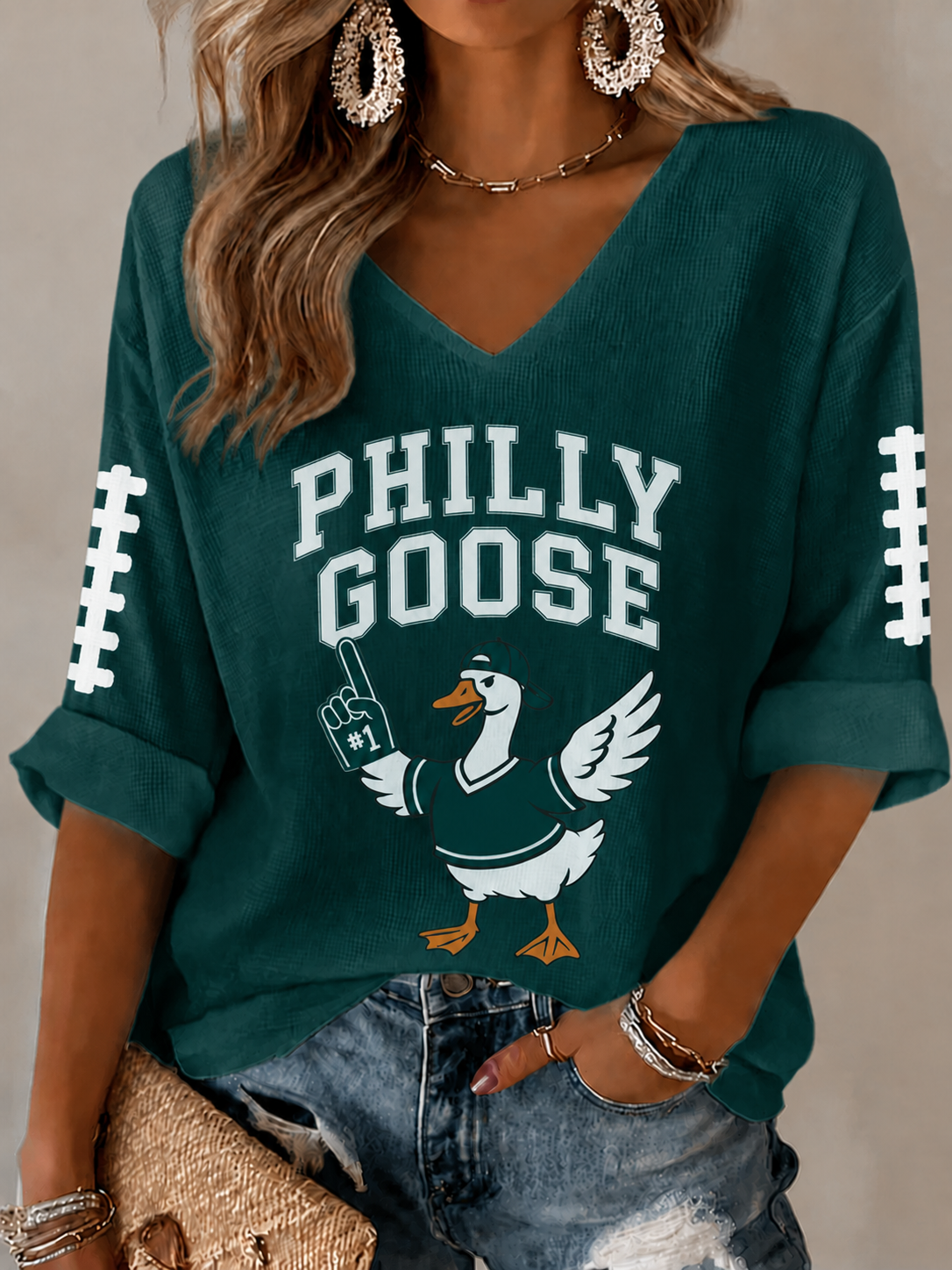 Women'S Football  Print Waffle  Top