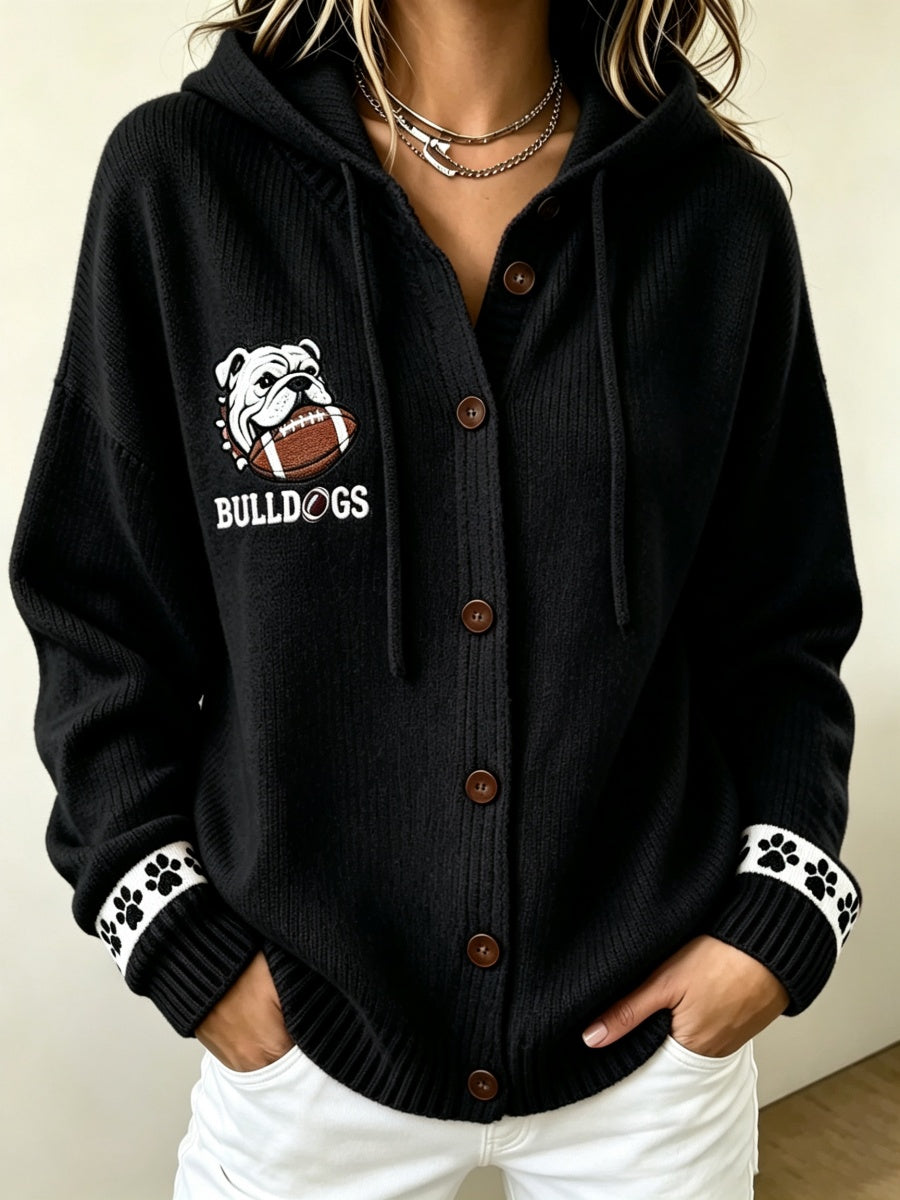Women's Football Print Hooded Knit Sweatshirt