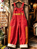 Women's Football Print Faux-Denim Jumpsuit