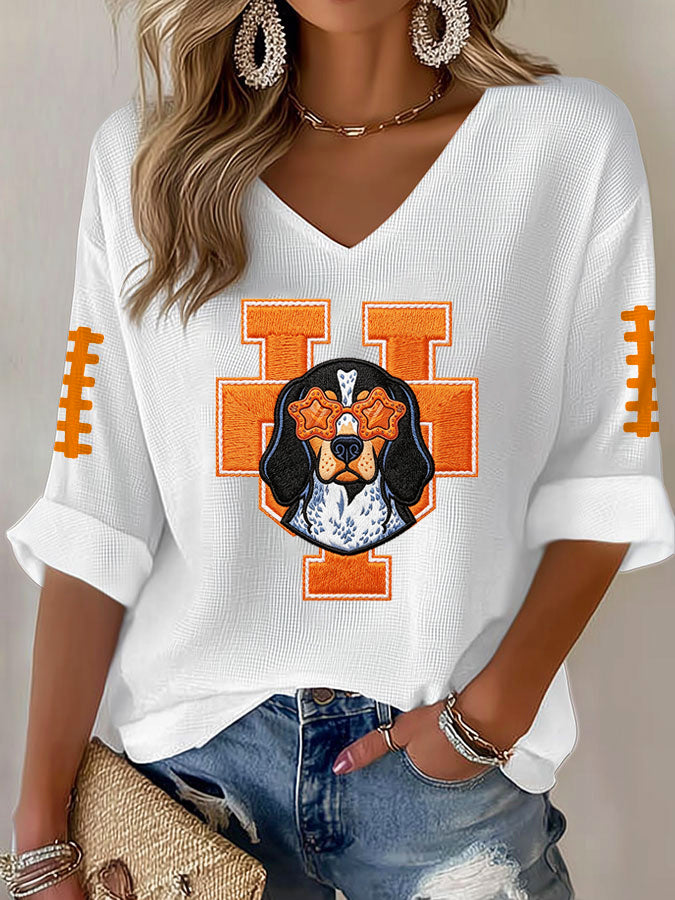 Women'S Football Print Waffle Top