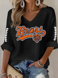 Women'S Rugby Printed Waffle Long Sleeve T-Shirt