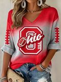Women'S Rugby Patterned Waffle V-Neck Top