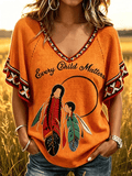 Women's Every Child Matters Printed V-neck Ruffle Sleeve T-shirt