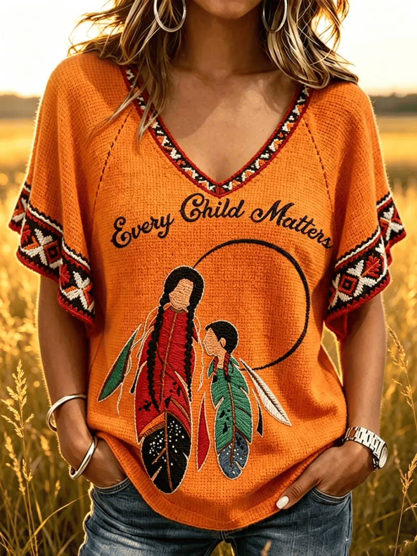 Women's Every Child Matters Printed V-neck Ruffle Sleeve T-shirt