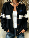 Women'S Casual Football Print Knitted Cardigan Top