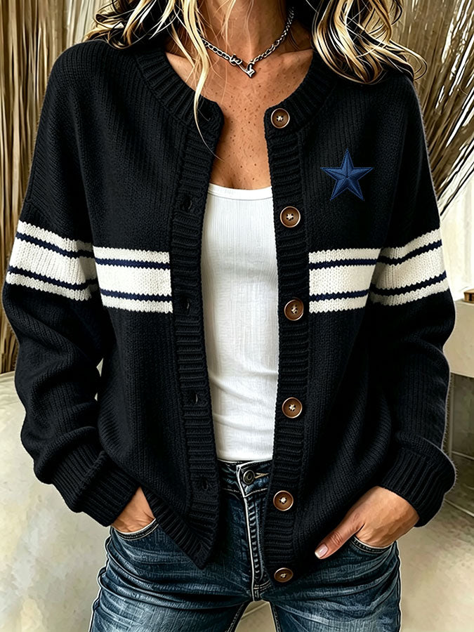Women'S Casual Football Print Knitted Cardigan Top